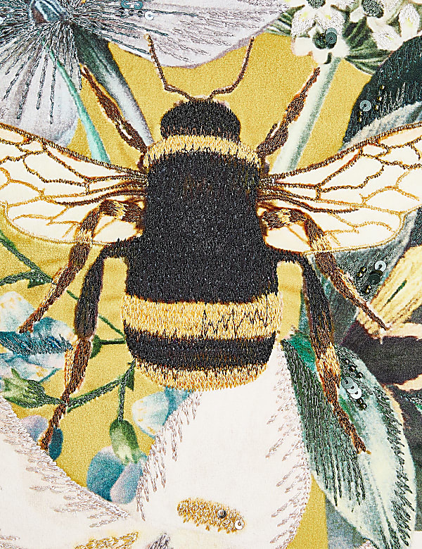 Velvet Bee Embroidered Cushion