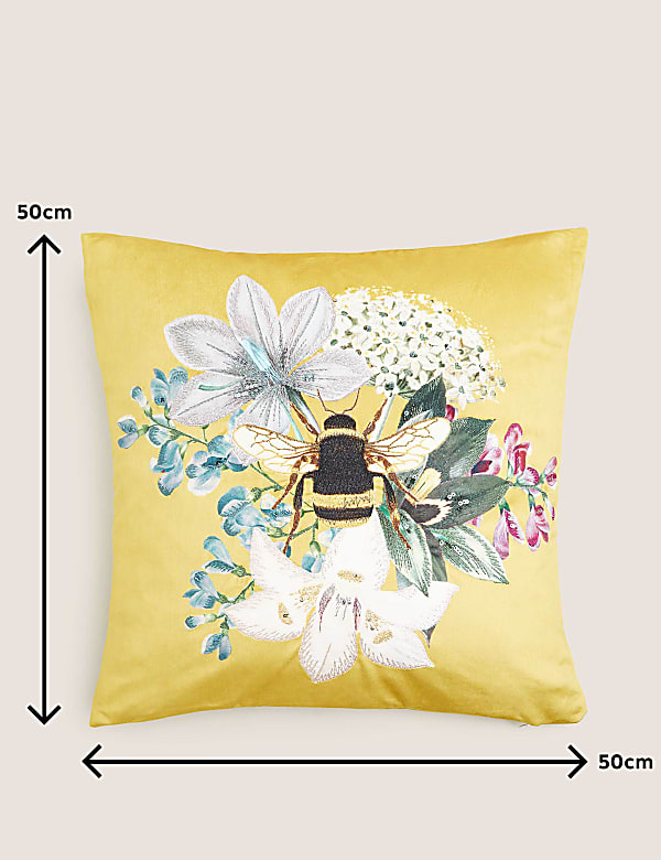 Velvet Bee Embroidered Cushion
