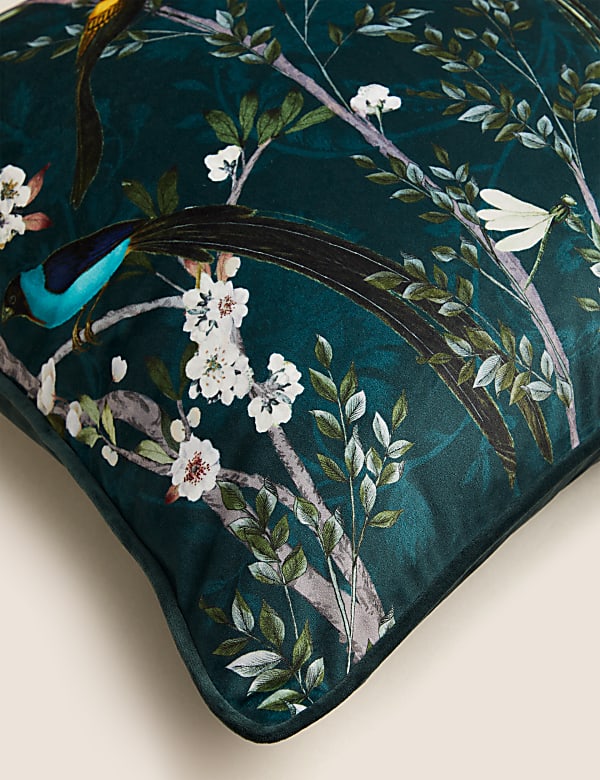 Velvet Spring Bird Cushion