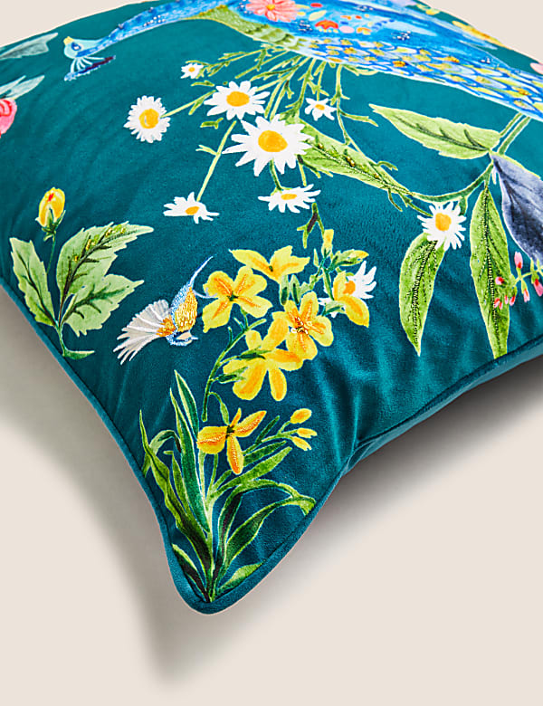 Velvet Peacock Embroidered Cushion
