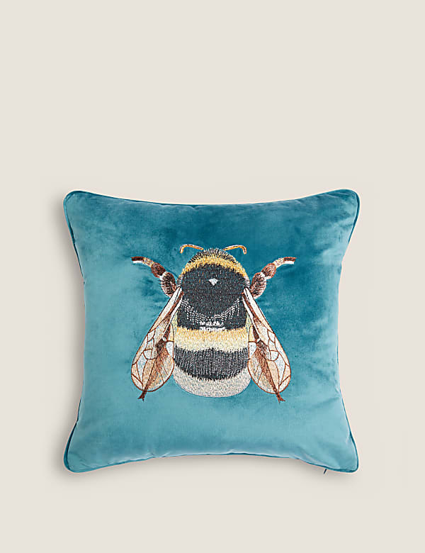Velvet Bee Embroidered Cushion