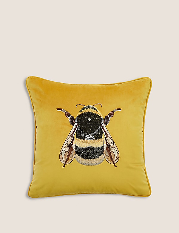 Velvet Bee Embroidered Cushion - ES
