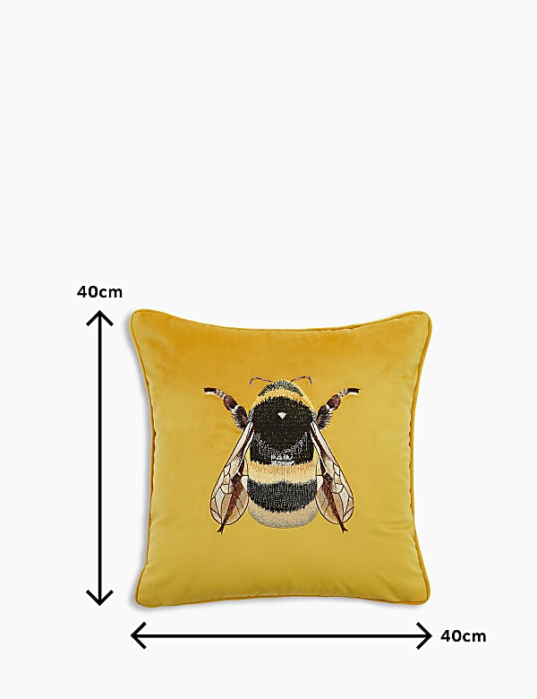Velvet Bee Embroidered Cushion