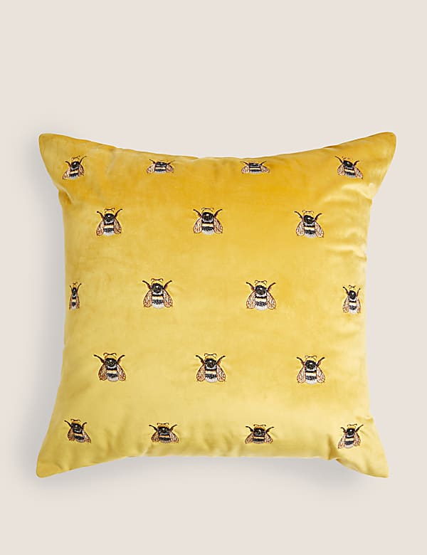Velvet Bee Embroidered Cushion OCHRE Cushions M S CA