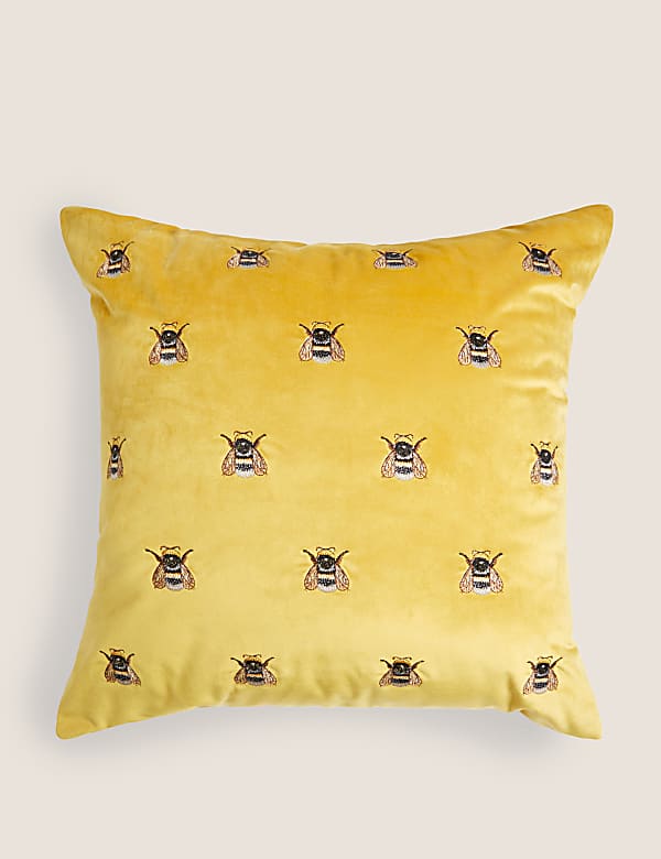 Velvet Bee Embroidered Cushion - GR