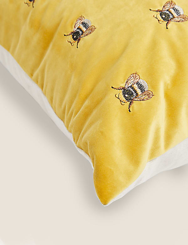 Velvet Bee Embroidered Cushion