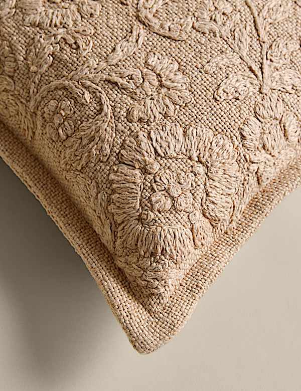 Cotton Rich Floral Embroidered Cushion - MV