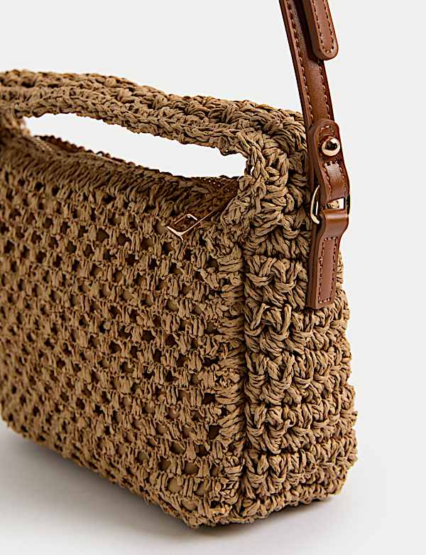 Straw Woven Top Handle Cross Body Bag - RO