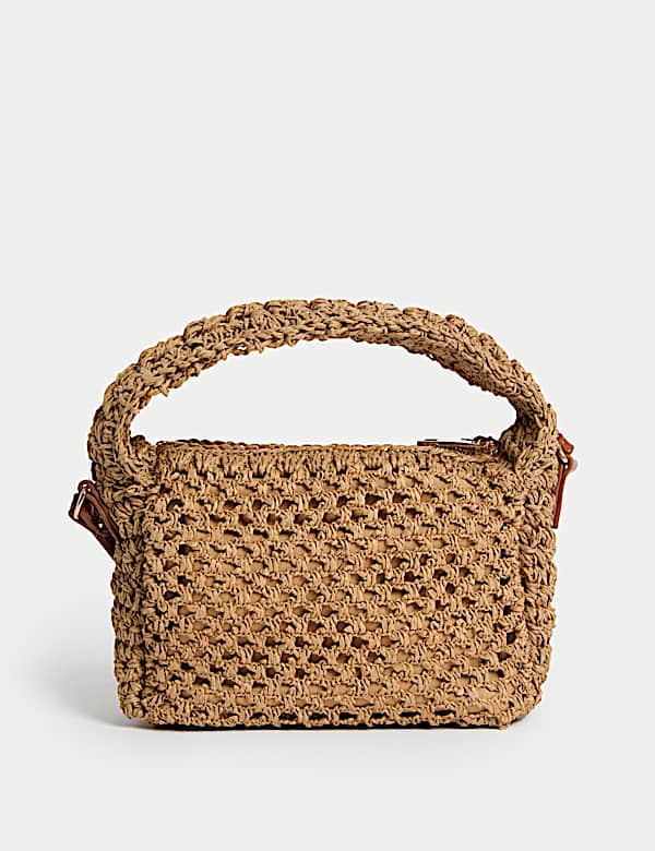 Straw Woven Top Handle Cross Body Bag - RO