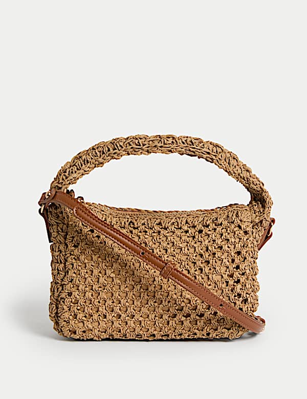 Straw Woven Top Handle Cross Body Bag - GR