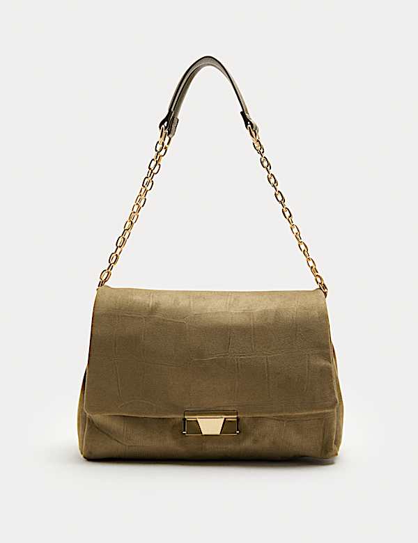 תיק צד בגימור דמוי זמש ובדוגמת עור תנין עם שרשרת כפולה - IL