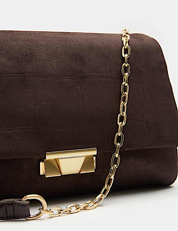 Suedette Croc Effect Double Chain Shoulder Bag - LU