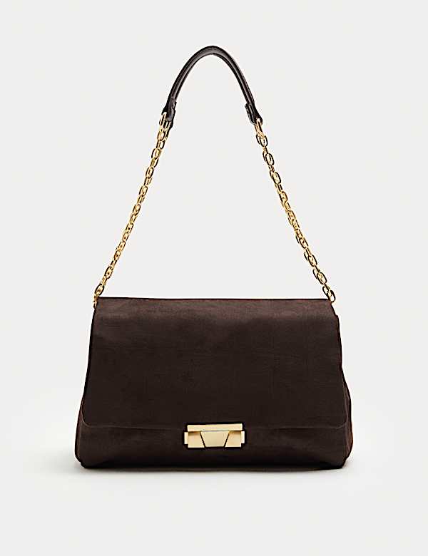Suedette Croc Effect Double Chain Shoulder Bag - LU