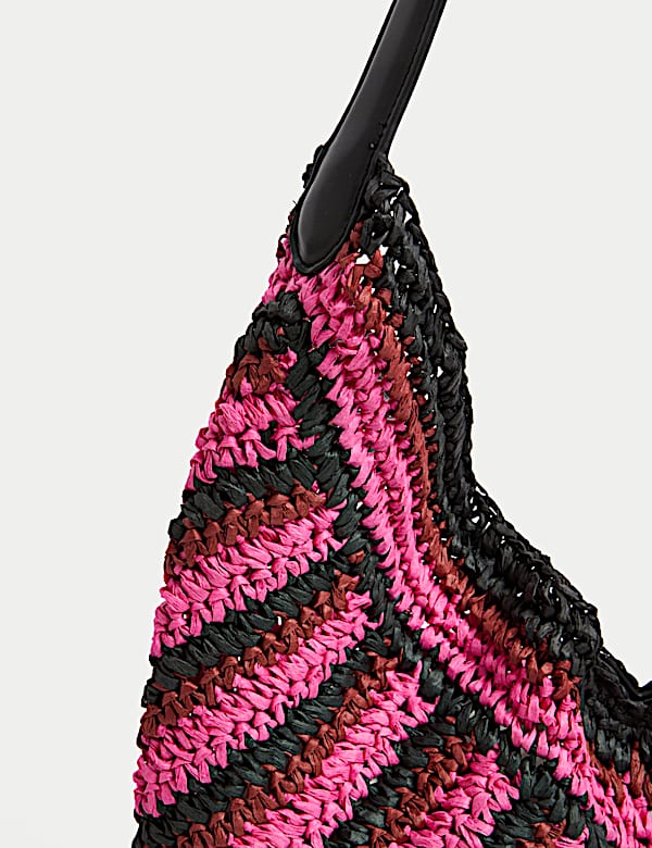 Schoudertas van stro met strepen - BE