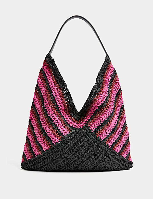 Schoudertas van stro met strepen - BE