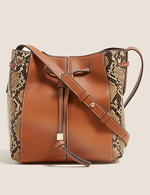 Faux Leather Drawstring Cross Body Bag