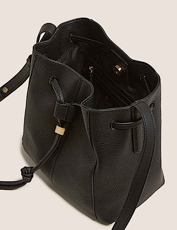 Faux Leather Drawstring Cross Body Bag