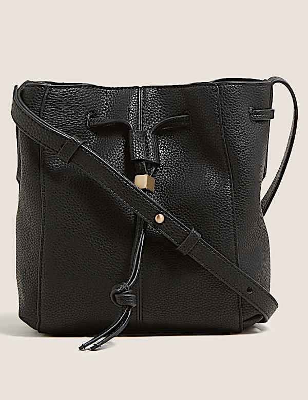 Faux Leather Drawstring Cross Body Bag