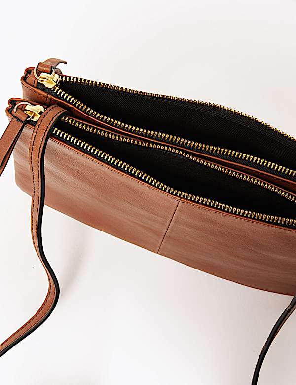 Leather Double Zip Cross Body Bag