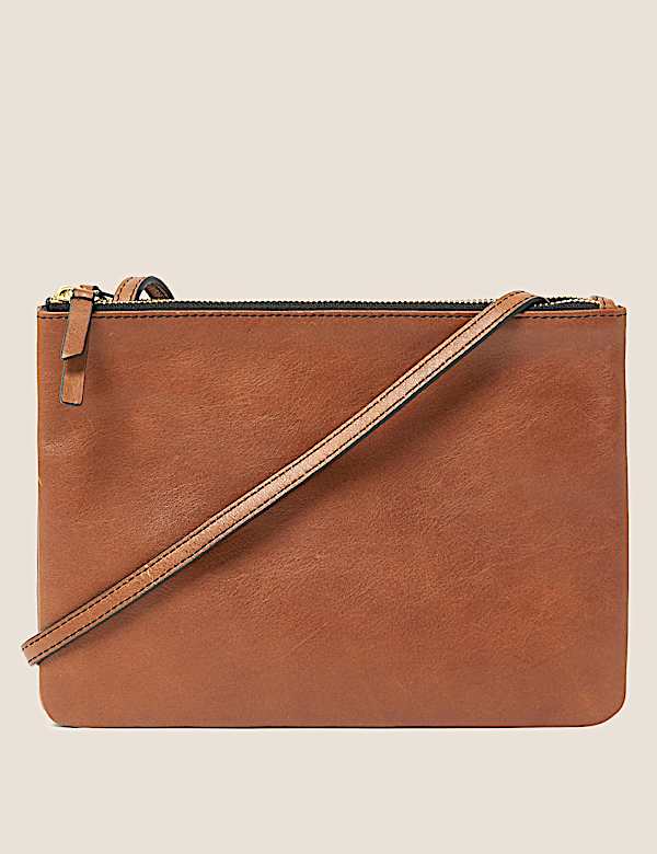 Leather Double Zip Cross Body Bag