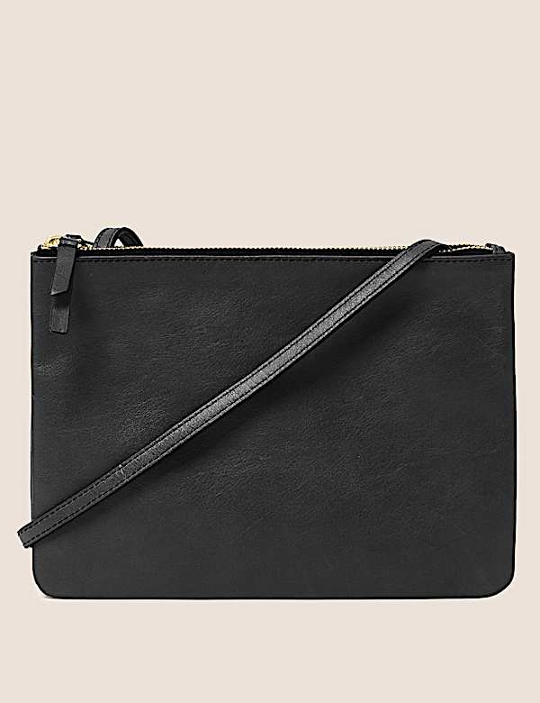 Leather Double Zip Cross Body Bag