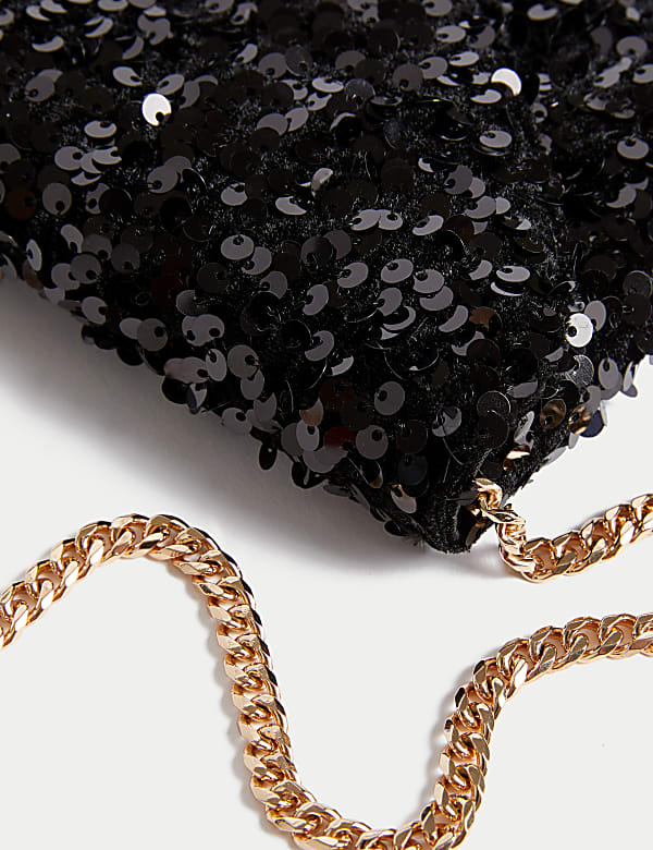 Sequin Chain Clutch Strap Bag