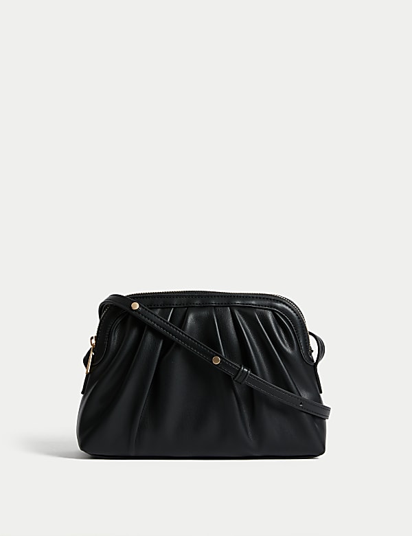 Faux Leather Ruched Cross Body Bag - MV