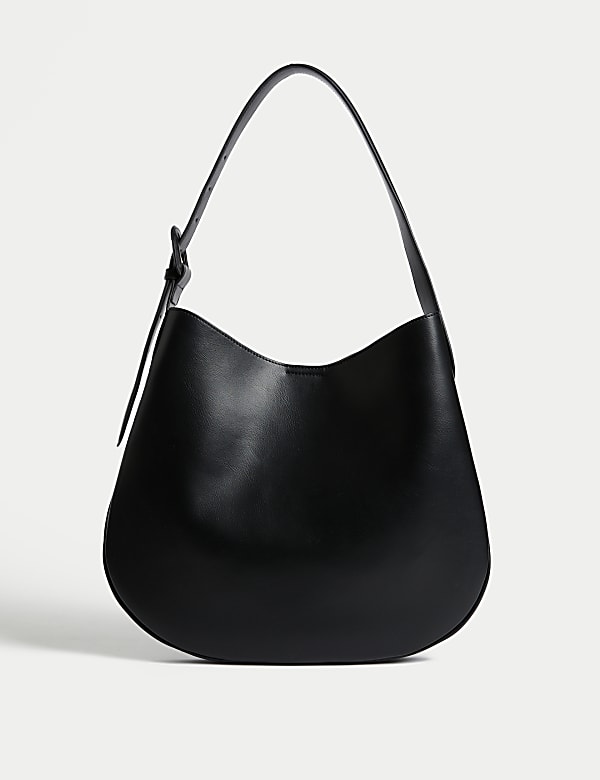 Black faux leather shoulder bag store