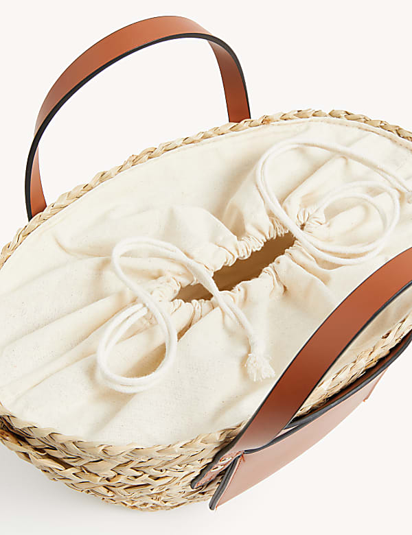 Straw Drawstring Tote Bag