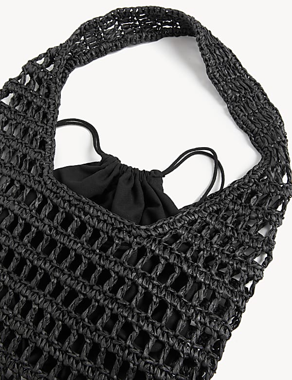 Straw Drawstring Tote Bag