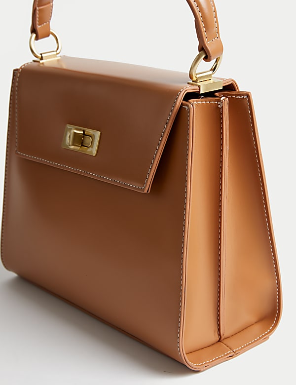 Faux Leather Top Handle Tote Bag