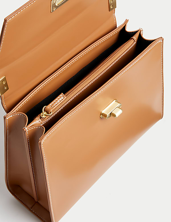 Faux Leather Top Handle Tote Bag