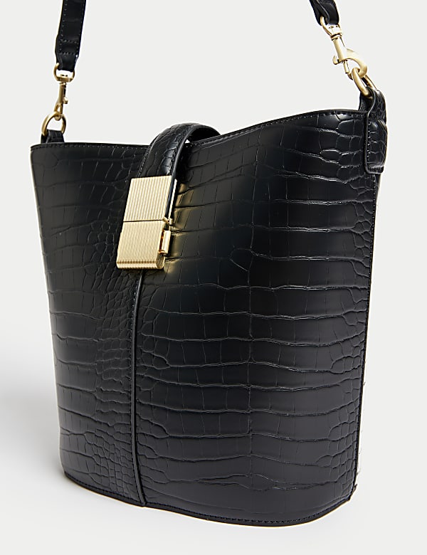 Faux Leather Croc Effect Bucket Bag