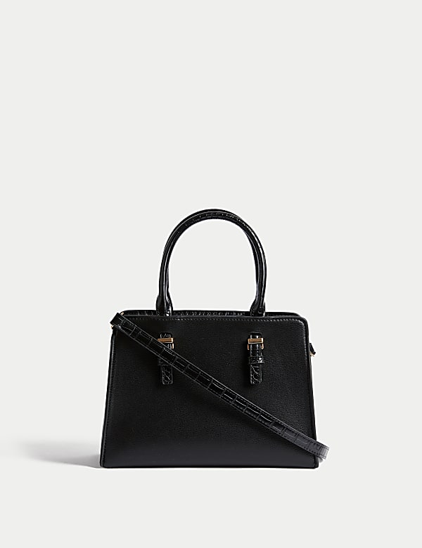 Small black leather grab bag best sale