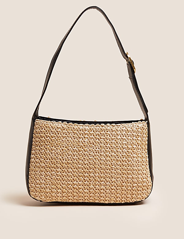 Straw Buckle Detail Shoulder Bag