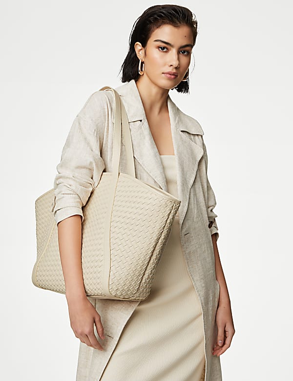 Faux Leather Woven Tote Shopper - CA