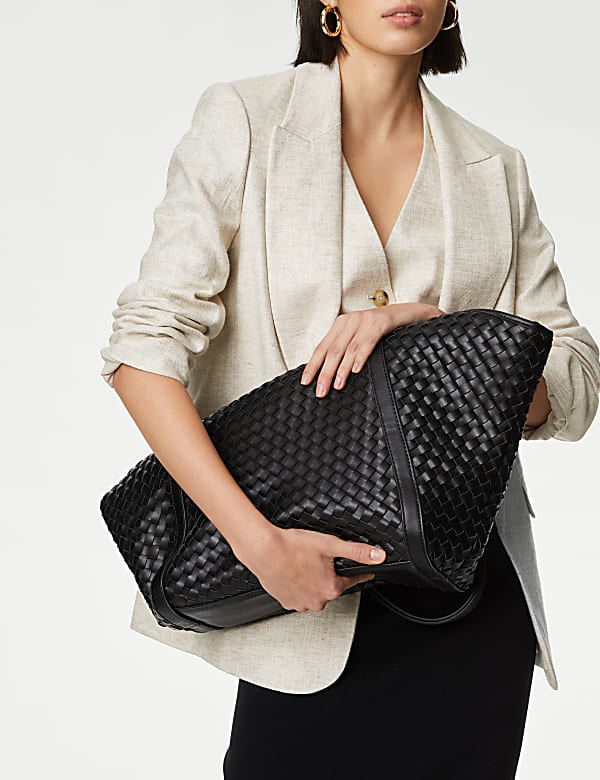 Faux Leather Woven Tote Shopper