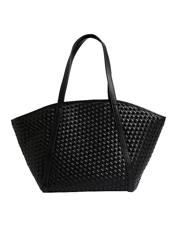 Faux Leather Woven Tote Shopper