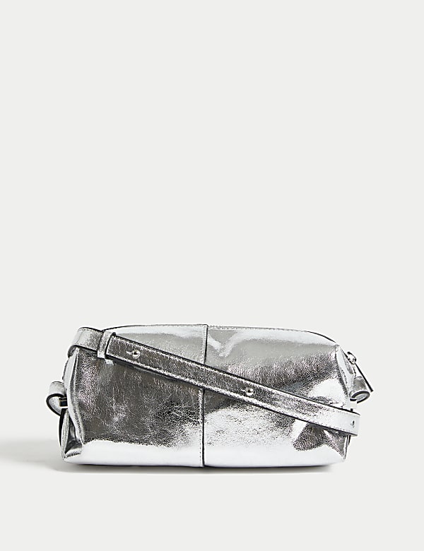 Faux Leather Metallic Cross Body Bag SILVER Bags M S DK