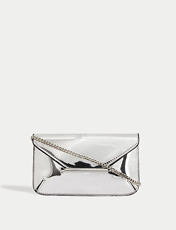 Faux Leather Chain Strap Clutch Bag PORCELAIN Bags M S GR