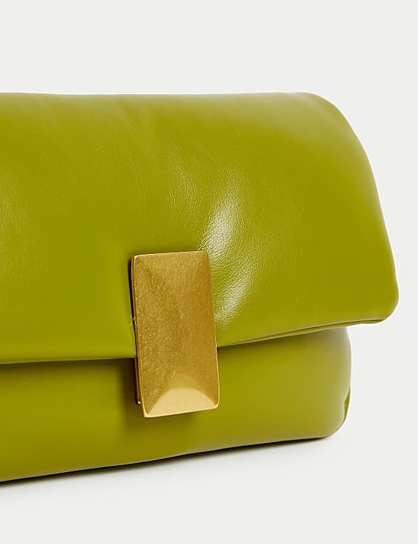Faux Leather Puffy Baguette Bag