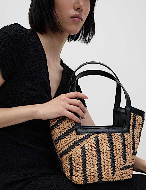 Straw Drawstring Tote Bag - GR