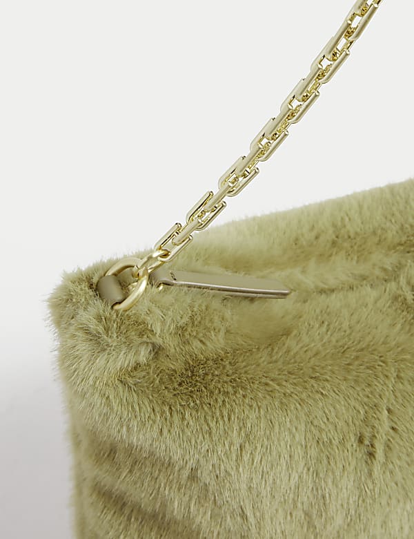 Faux Shearling Chain Strap Shoulder Bag - US
