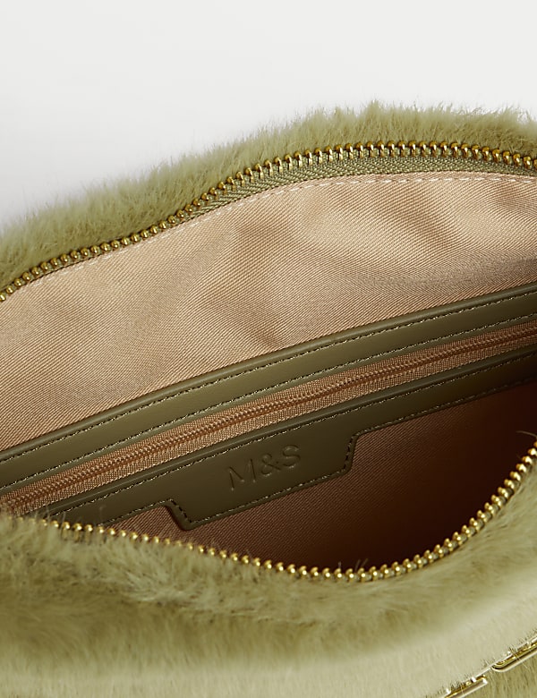 Faux Shearling Chain Strap Shoulder Bag - US