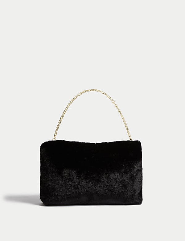 Faux Shearling Chain Strap Shoulder Bag - JE