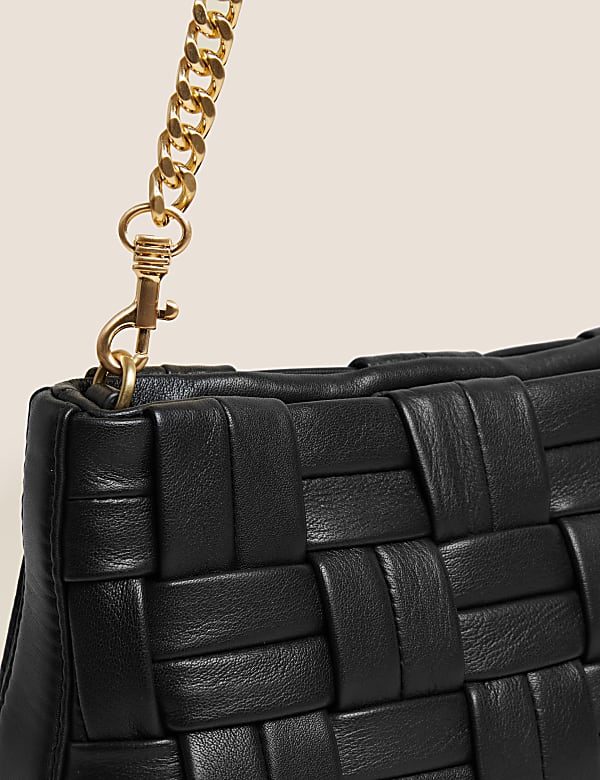 Leather Woven Chain Strap Clutch Bag