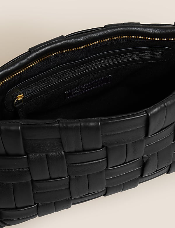 Leather Woven Chain Strap Clutch Bag