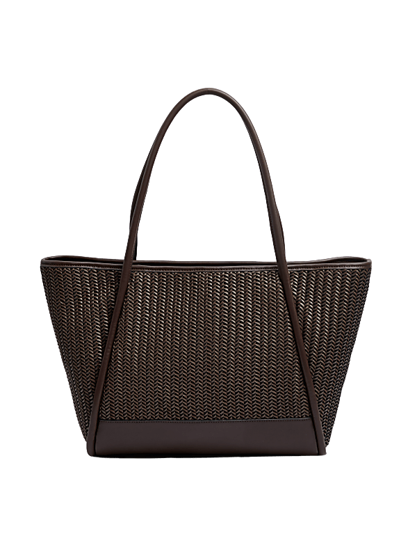 Faux Leather Woven Structured Tote Bag