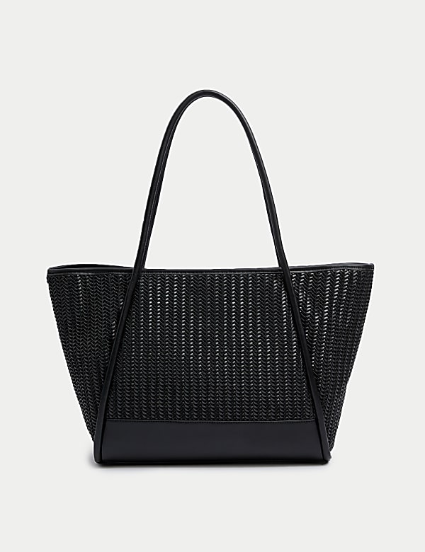 Faux Leather Woven Structured Tote Bag
