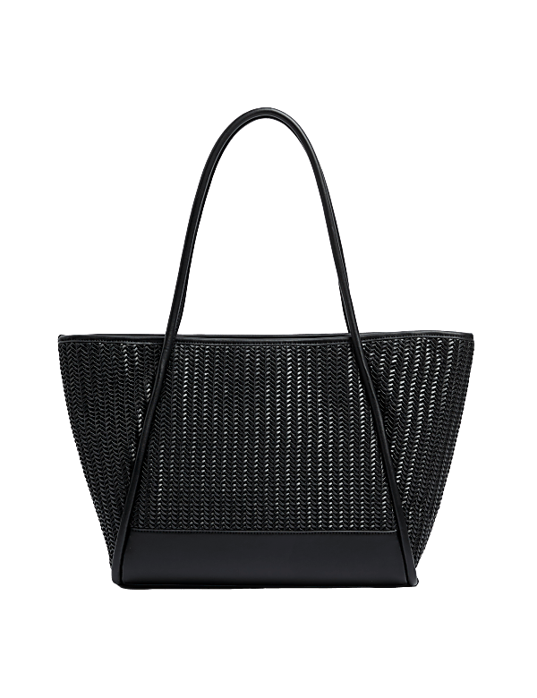 Faux Leather Woven Structured Tote Bag
